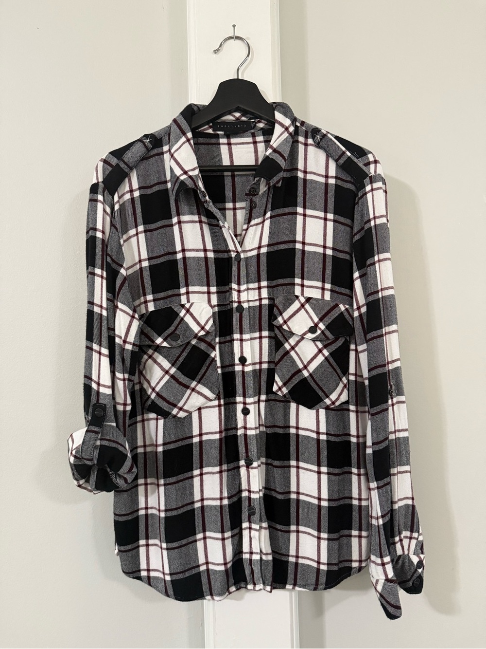 Sanctuary Super Soft Plaid Button-Down Boyfriend Flannel Shirt, M